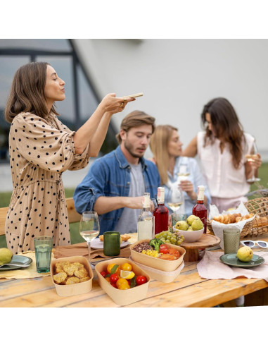 50 Tazones de Papel Kraft 750ml con Tapas Belinlen Desechables