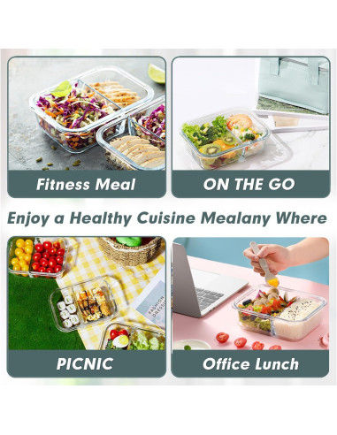 Contenedores de Vidrio VERONES 10 Piezas 30oz 2 Compartimentos