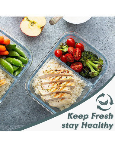 Contenedores de Vidrio VERONES 10 Piezas 30oz 2 Compartimentos