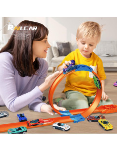 Juego de Pista de Autos STSGPUZ Transformable con 20 Mini Autos 2