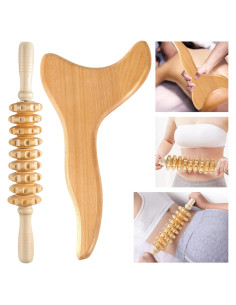Kit de Masaje Gua Sha de Madera Machomby 2 Piezas Drenaje Linfático