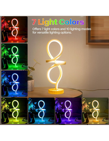 Lámpara de Mesa LED Regulable Mayful, Espiral RGB 15W