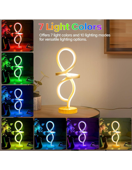 Lámpara de Mesa LED Regulable Mayful, Espiral RGB 15W