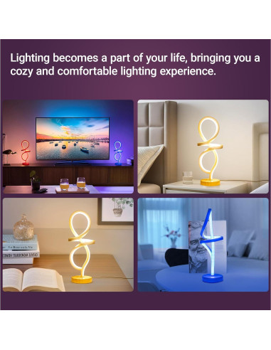 Lámpara de Mesa LED Regulable Mayful, Espiral RGB 15W