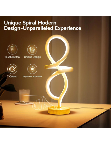 Lámpara de Mesa LED Regulable Mayful, Espiral RGB 15W