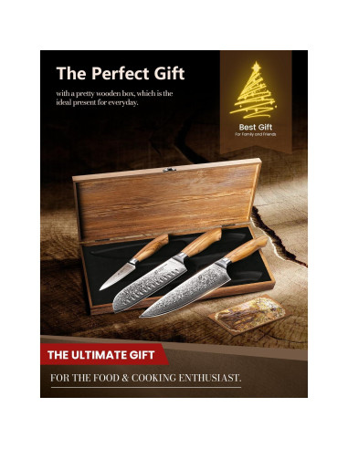 Juego de cuchillos de cocina Emojoy 3 piezas Damasco 67 capas