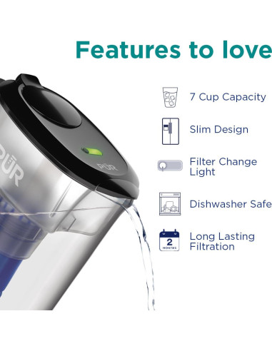 Jarra Filtradora de Agua PUR 7 Tazas Humo, Sin BPA, 3 en 1