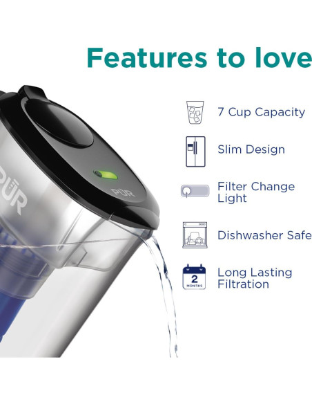 Jarra Filtradora de Agua PUR 7 Tazas Humo, Sin BPA, 3 en 1