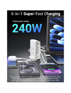 Cargador USB C 240W 6 Puertos GaN Topadre con Pantalla LED 2