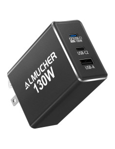Cargador USB C 130W ALMUCHER 3 Puertos Plegable Negro