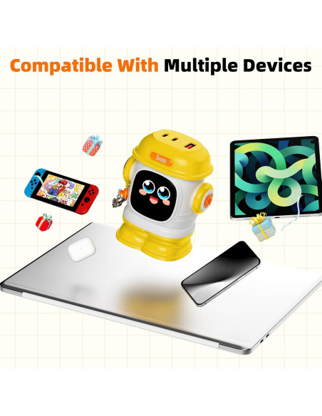 Cargador Divoom Dipow 65W USB-C 3 Puertos Rápido Amarillo