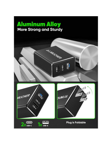 Cargador USB C 130W ALMUCHER 3 Puertos Plegable Negro