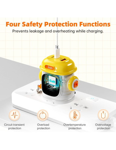 Cargador Divoom Dipow 65W USB-C 3 Puertos Rápido Amarillo