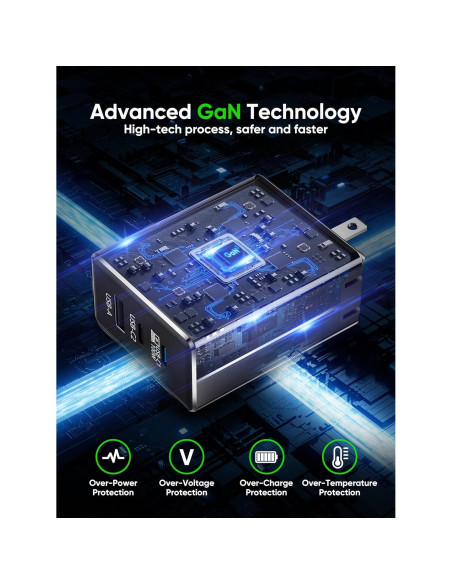 Cargador USB C 130W ALMUCHER 3 Puertos Plegable Negro