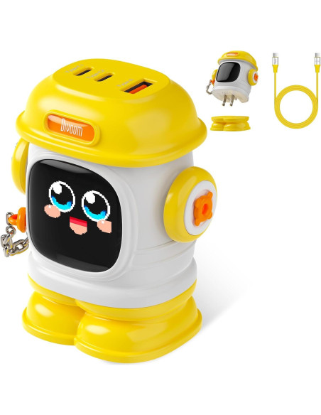 Cargador Divoom Dipow 65W USB-C 3 Puertos Rápido Amarillo