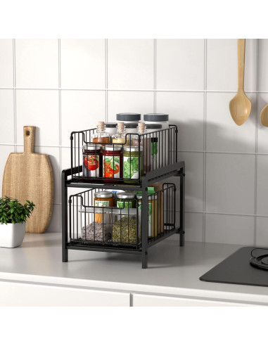 Organizador Bajo Fregadero NPPLUS 2 Niveles Metal Negro