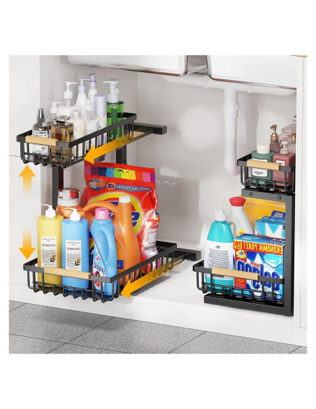Organizador Deslizante NIU BAO 2 Niveles para Fregadero Negro