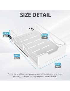 Organizador de Gabinete ZOINLIY Deslizante Metal Blanco 39.9x24.9x10.2 cm 2