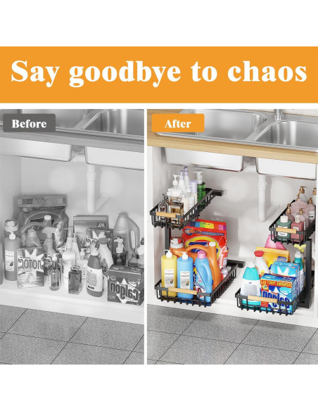 Organizador Deslizante NIU BAO 2 Niveles para Fregadero Negro
