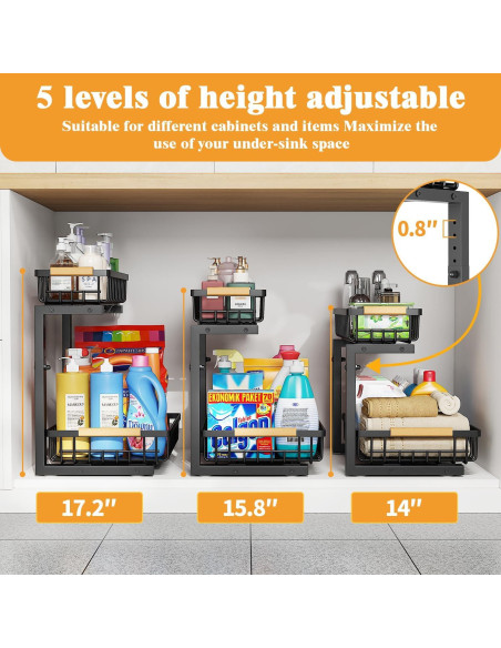 Organizador Deslizante NIU BAO 2 Niveles para Fregadero Negro