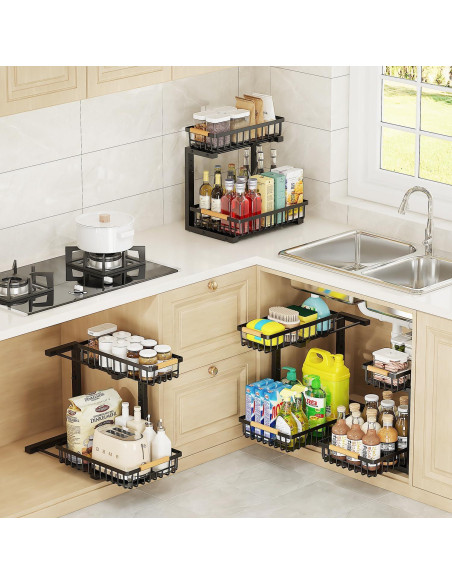 Organizador Deslizante NIU BAO 2 Niveles para Fregadero Negro