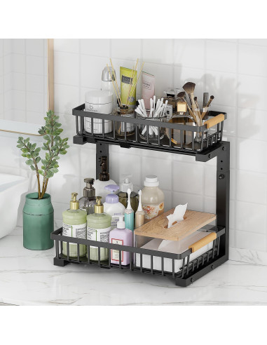 Organizador Deslizante NIU BAO 2 Niveles para Fregadero Negro