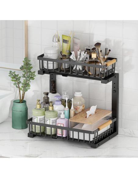 Organizador Deslizante NIU BAO 2 Niveles para Fregadero Negro
