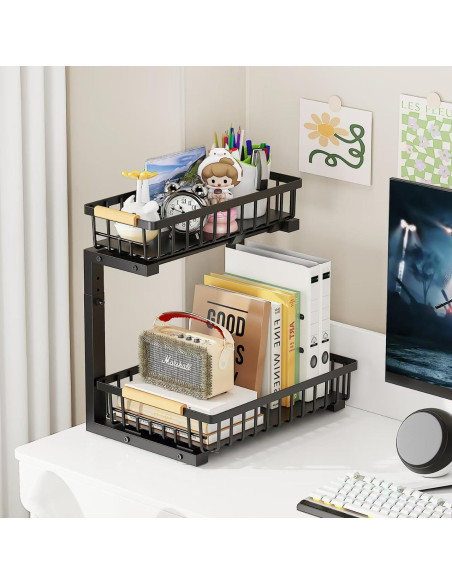 Organizador Deslizante NIU BAO 2 Niveles para Fregadero Negro