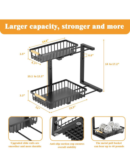 Organizador Deslizante NIU BAO 2 Niveles para Fregadero Negro