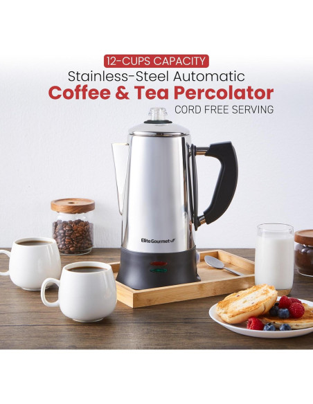 Cafetera Eléctrica Percolador Elite Gourmet EC924 12 Tazas Acero Inoxidable