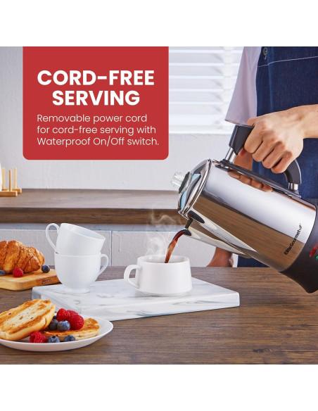 Cafetera Eléctrica Percolador Elite Gourmet EC924 12 Tazas Acero Inoxidable