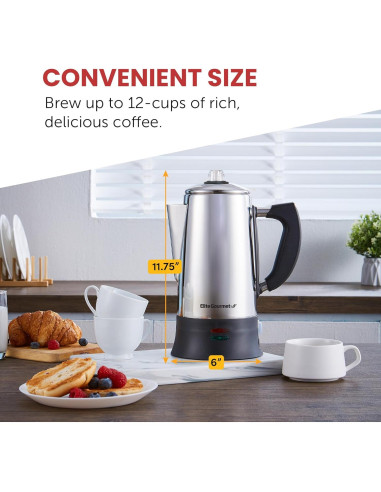 Cafetera Eléctrica Percolador Elite Gourmet EC924 12 Tazas Acero Inoxidable