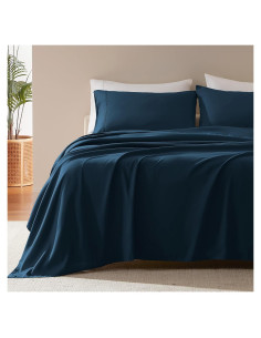 Juego de Sábanas Queen SLEEP ZONE Nanotex 4 Piezas Azul Marino