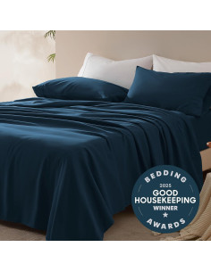 Juego de Sábanas Queen SLEEP ZONE Nanotex 4 Piezas Azul Marino 2