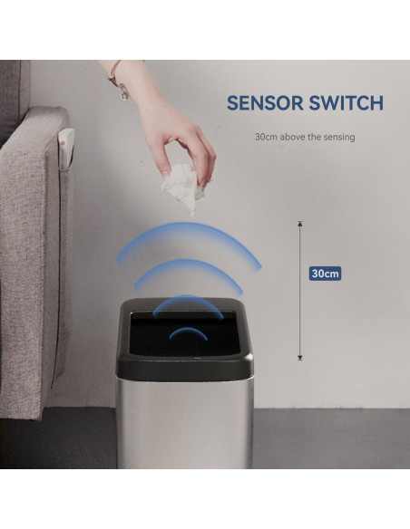 Cubo de Basura ELLO&ALLO 49 L con Sensor de Movimiento Inoxidable