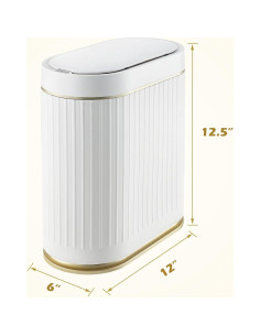 Papelera de Baño ELPHECO 7.5L Sensor Movimiento Blanco-Dorado 2