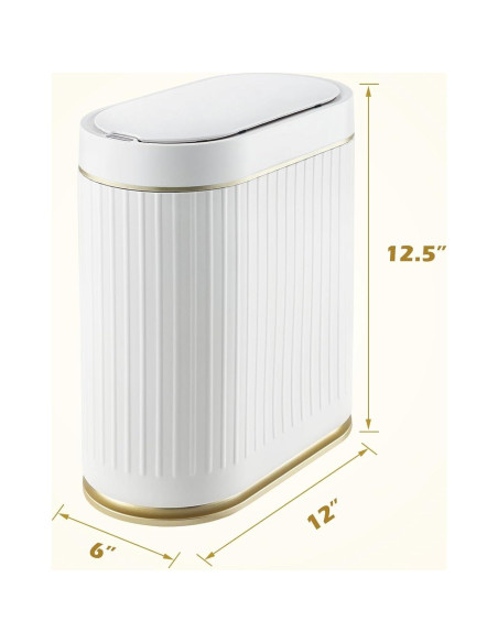 Papelera de Baño ELPHECO 7.5L Sensor Movimiento Blanco-Dorado