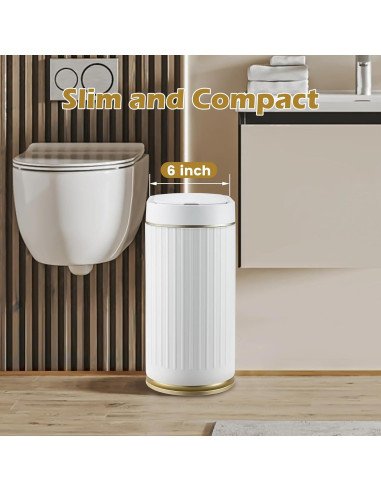 Papelera de Baño ELPHECO 7.5L Sensor Movimiento Blanco-Dorado