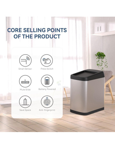 Cubo de Basura ELLO&ALLO 49 L con Sensor de Movimiento Inoxidable