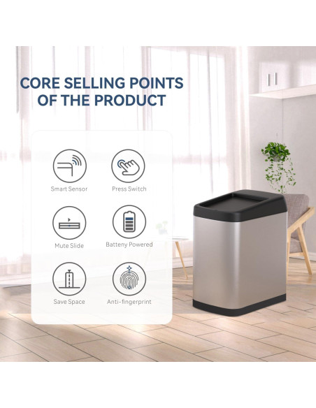 Cubo de Basura ELLO&ALLO 49 L con Sensor de Movimiento Inoxidable