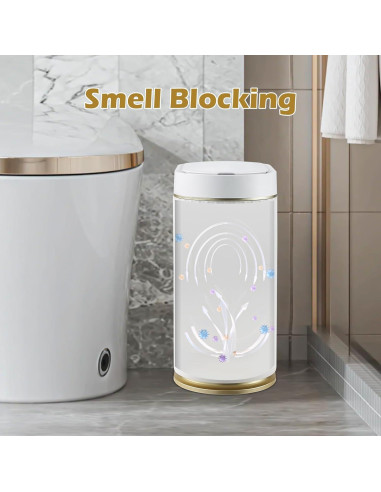 Papelera de Baño ELPHECO 7.5L Sensor Movimiento Blanco-Dorado