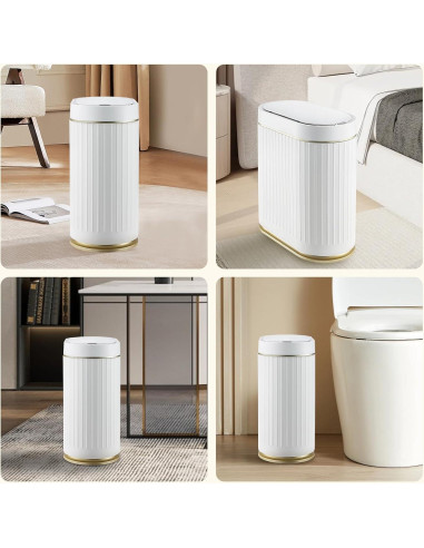 Papelera de Baño ELPHECO 7.5L Sensor Movimiento Blanco-Dorado