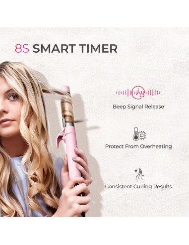 Plancha Rizada Automática TYMO ROTA 3.18 cm Rosa - 5 Temperaturas