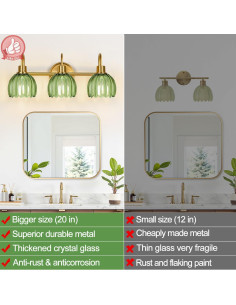 Aplique de Luz de Baño Meybiok 50.8 cm Oro Verde Tulipán 2