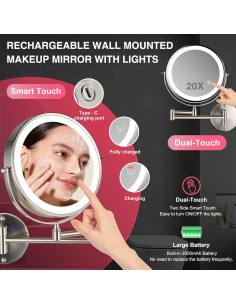 Espejo de Aumento 33cm LED Doble Cara 1X/20X GREENFROM 2