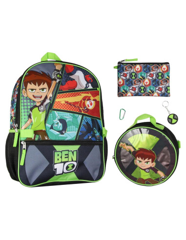 Set de Mochila Escolar Ben 10 Omnitrix 5pc 40.64cm con Almuerzo