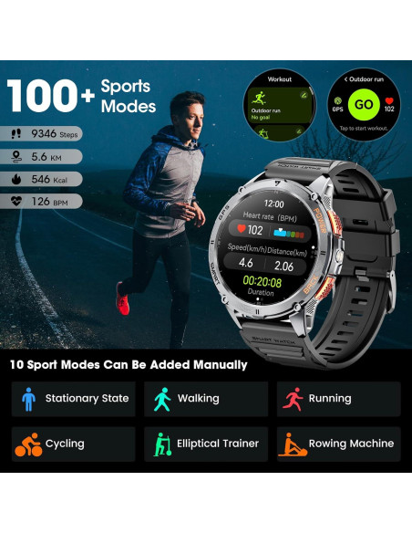 Reloj Inteligente Militar Joautrial con GPS y Linterna LED 1.43"