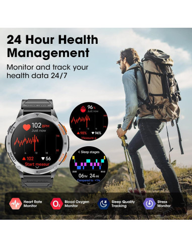 Reloj Inteligente Militar Joautrial con GPS y Linterna LED 1.43"