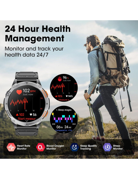 Reloj Inteligente Militar Joautrial con GPS y Linterna LED 1.43"