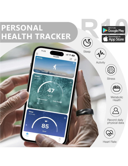 Anillo Inteligente EOGBM Salud y Sueño Negro Talla 11